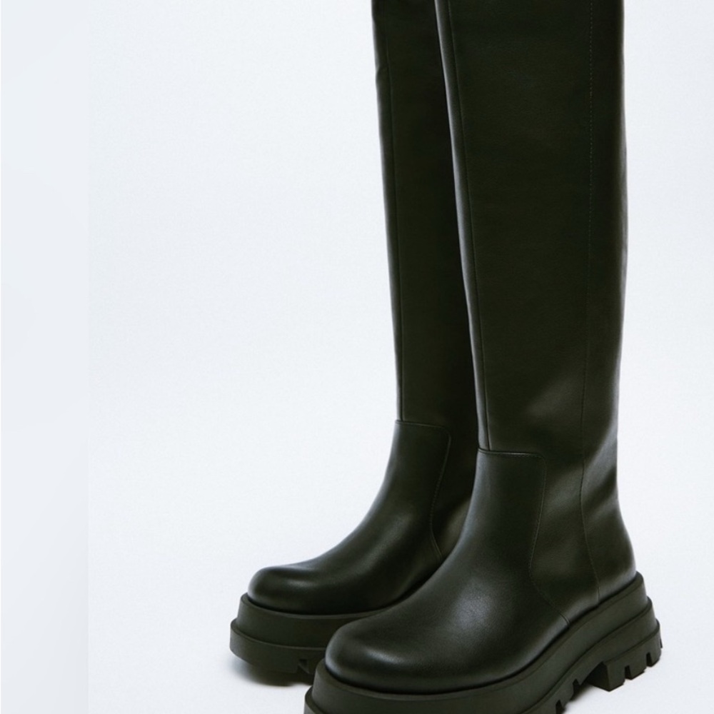Zara Black Over-the-Knee Chunky Platform Boots